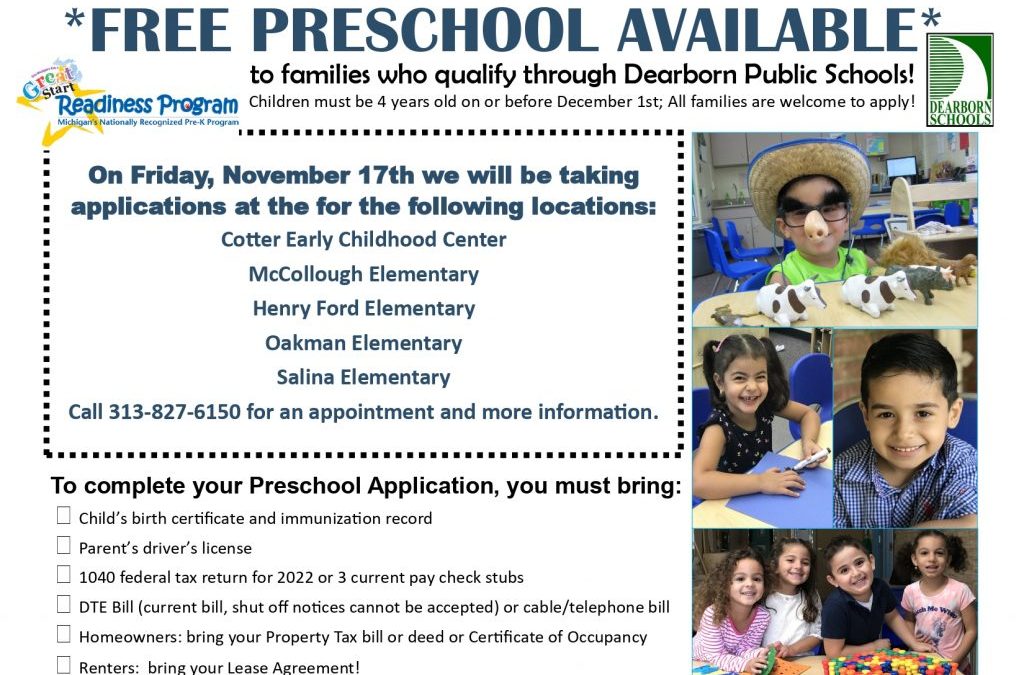 GSRP free preschool holding enrollment event Salina Elementary on Nov. 17